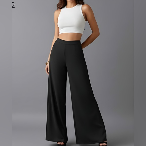 Black High Waist Wide Leg Pants - Picture 3 of 8